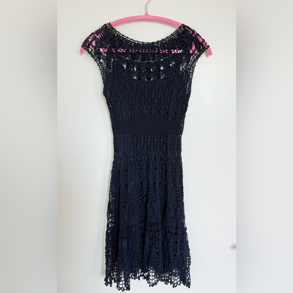 Polo Ralph Lauren Navy Crochet Prairie Cottagecore Fairycore Dress size S